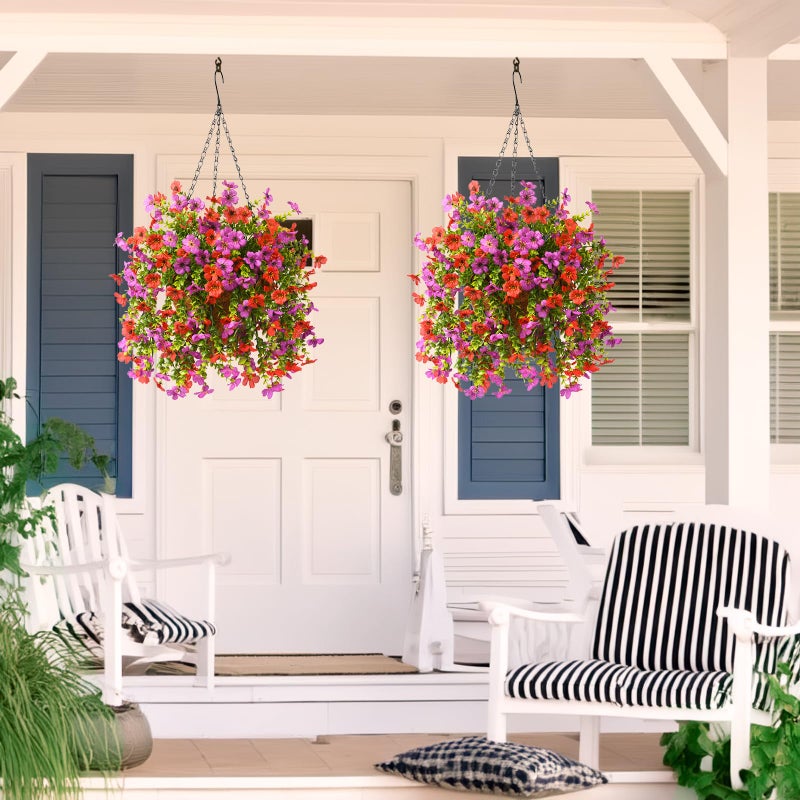 ZFProcess Artificial Hanging Flowers for Outdoors Spring Summer Decoration, 2PCS Silk Fake Daisy Realistic Outdoor Flowers UV Resistant Porch Patio Window Yard Decor(Purple Red) - Image 5