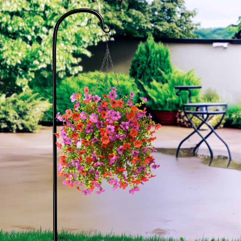 ZFProcess Artificial Hanging Flowers for Outdoors Spring Summer Decoration, 2PCS Silk Fake Daisy Realistic Outdoor Flowers UV Resistant Porch Patio Window Yard Decor(Purple Red) - Image 3