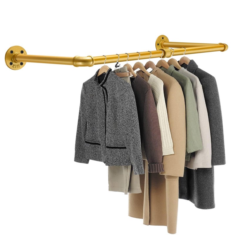 Tanice Gold Clothes Rail Wall Mounted Clothes Rail Industrial Pipe Clothes Rail 75cm Heavy Duty Garment Rack for Bedroom Living Room Laundry Room