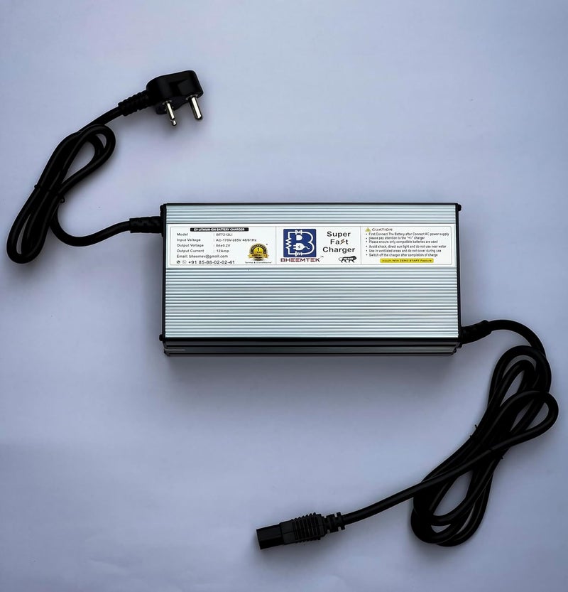 BHEEMTEK 72 Volt 12amp Fast Charger for Suitable for 72 Volt Battery Pack Scooter with 3 pin Connector (T -Connector) - Image 1
