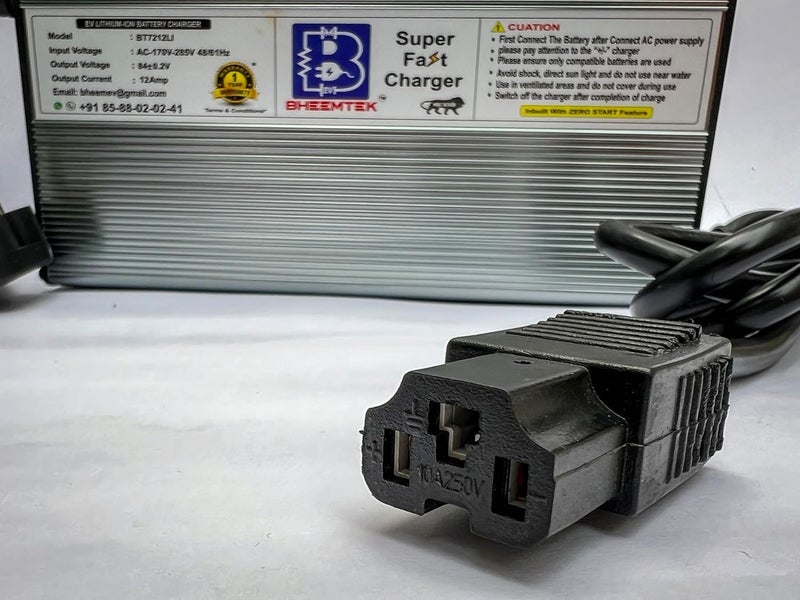 BHEEMTEK 72 Volt 12amp Fast Charger for Suitable for 72 Volt Battery Pack Scooter with 3 pin Connector (T -Connector) - Image 5