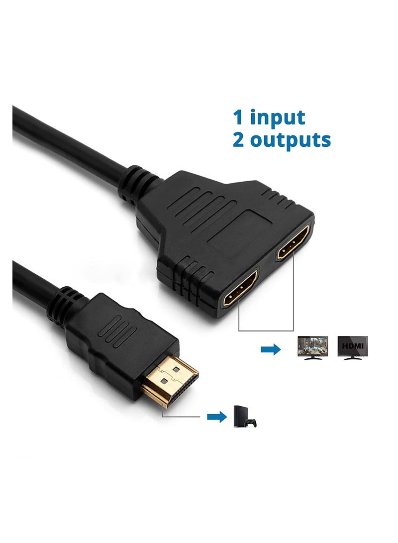 HDMI Splitter Cable Male 1080P to Dual HDMI Female 1 to 2 Way HDMI Splitter Adapter Cable for HDTV HD, LED, LCD, TV, Support Two TVs at The Same Time