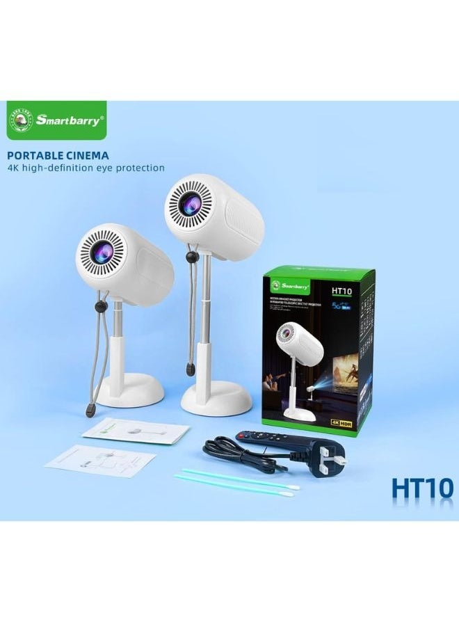 HT10 Portable Projector Wireless/Wired Screen Casting LED Support 4K Video Playback HIFI Sound Quality Hidden Bracket Projector Flexible Installation Elegant & Portable - White