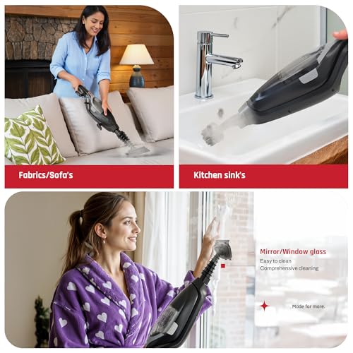 DOMESTICA دوميستيكا ستيمو 10 في 1 منظف بالبخار للتنظيف المنزلي مع وضعين للبخار | قابل للطي مع منظف بخاري محمول قابل للفصل | ممسحة بخارية كهربائية لتنظيف الأرضيات للمطبخ، النافذة، الأريكة (أسود) - Image 3