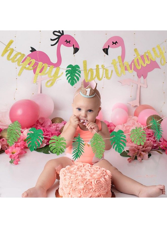LeeSky Hawaiian Happy Birthday Banner And Tropical Palm Garland Banner Tropical Happy Birthday Banner Luau Birthday Banner For Hawaiian Luau Tropical Theme Birthday Party Supplies - Image 3