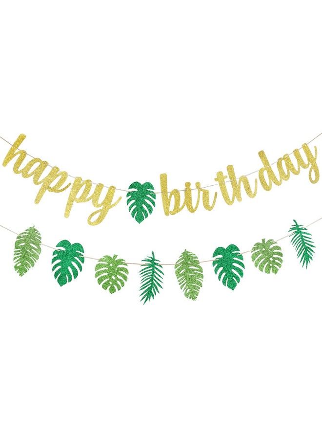 LeeSky Hawaiian Happy Birthday Banner And Tropical Palm Garland Banner Tropical Happy Birthday Banner Luau Birthday Banner For Hawaiian Luau Tropical Theme Birthday Party Supplies - Image 1