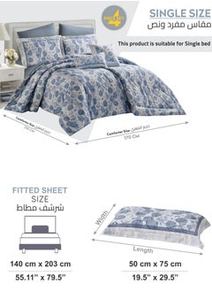 Cotton Comforter Set 4-Pcs Single Size All Season Reversible Floral Printed Bed Fits(140 X 200 Cm) With 350 GSM Down ALternative Filling,Metallic Silver - pzsku/ZB1A3B5BEE26EE8A746EAZ/45/_/1738570766/799b1e55-5e0a-427d-8a8d-fdd0bae4e126