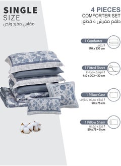 Cotton Comforter Set 4-Pcs Single Size All Season Reversible Floral Printed Bed Fits(140 X 200 Cm) With 350 GSM Down ALternative Filling,Metallic Silver - pzsku/ZB1A3B5BEE26EE8A746EAZ/45/_/1738570786/d30a30e6-8b0a-4feb-af1e-6d7c15e27374