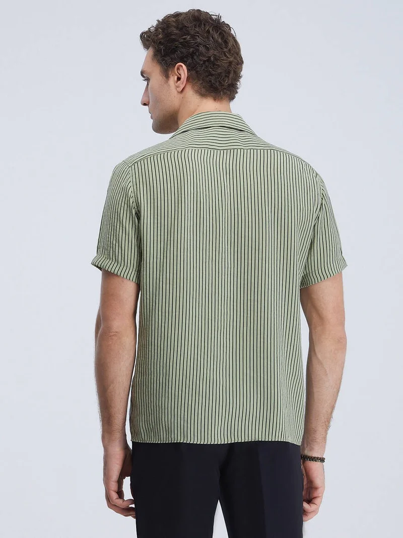 Kip Regular Fit Striped Short Sleeve Green Men's Shirt GM-4682