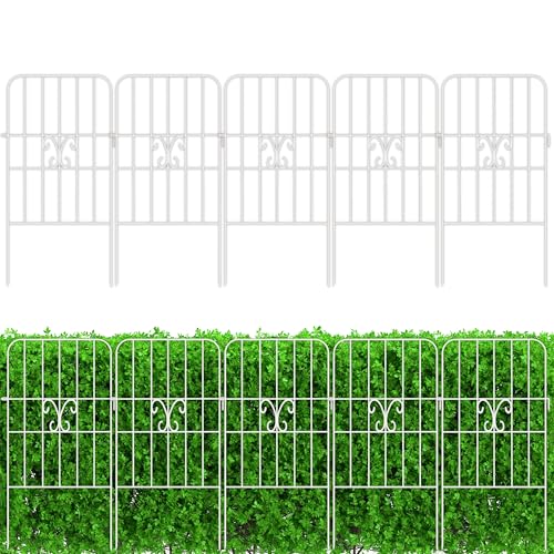 ShopLaLa Animal Barrier Fence 20 Panels 12inL x 24inH Decorative Butterfly Flower Bed Edging for Yard Landscape Rustproof Metal Wire Fencing Patio Outdoor Decor White Gates and Fences for Dogs - Image 1
