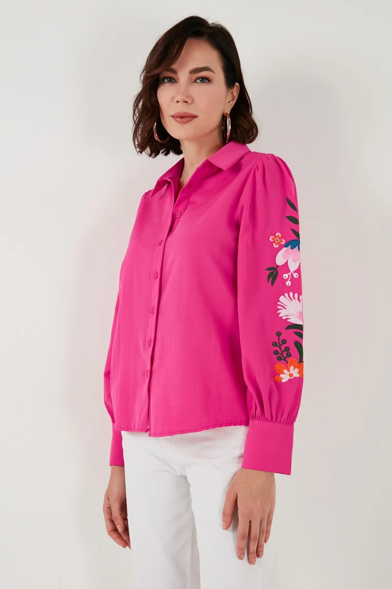 ليلا Balloon Sleeve Floral Embroidered Shirt for Women 611GO003