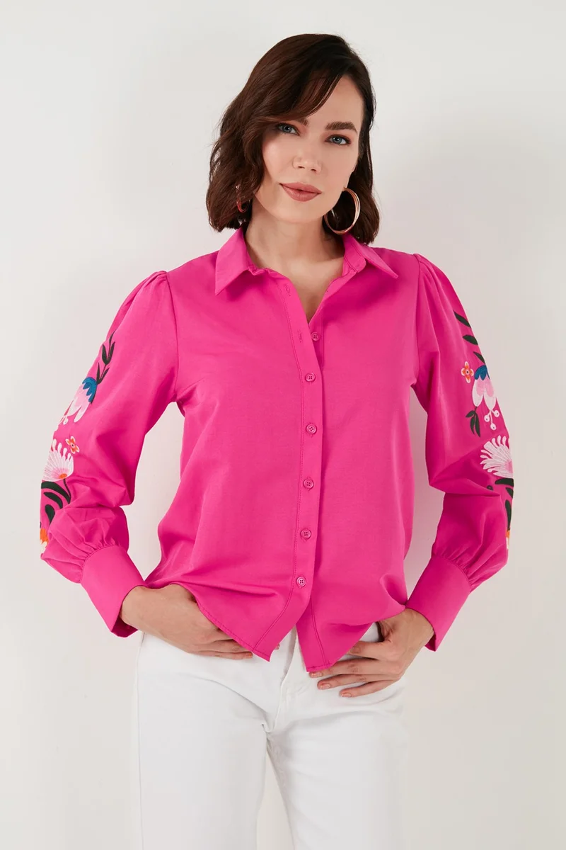 ليلا Balloon Sleeve Floral Embroidered Shirt for Women 611GO003