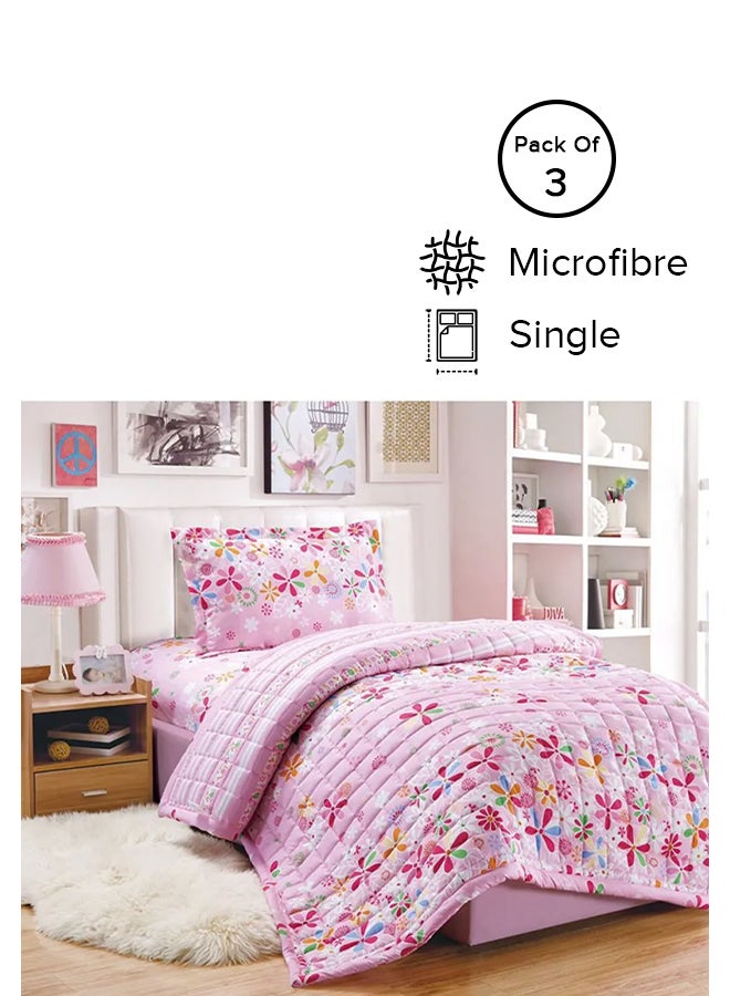 طقم لحاف مضغوط مكون من 3 قطع microfiber وردي/أبيض