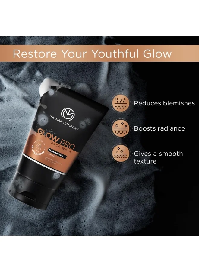 The Man Company  Glow Pro Face Wash for Men - 100ml | Enriched with Glutathione, Charcoal | Instant Glow, Deep Cleansing & Evens Skin Tone | Men's Face Wash for Dry Skin | Toxin Free for Men | Best Price UAE