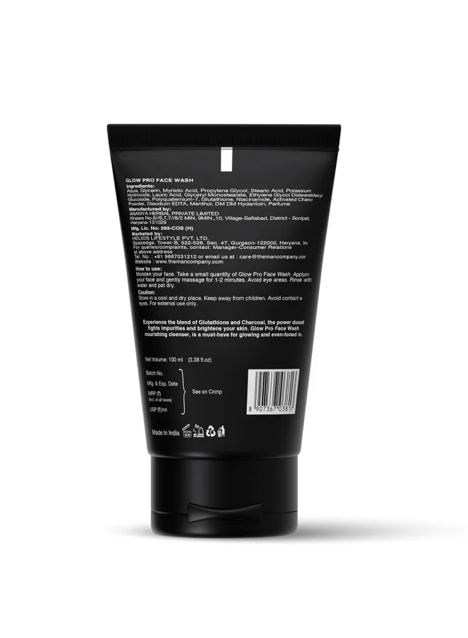 The Man Company  Glow Pro Face Wash for Men - 100ml | Enriched with Glutathione, Charcoal | Instant Glow, Deep Cleansing & Evens Skin Tone | Men's Face Wash for Dry Skin | Toxin Free for Men | Best Price UAE