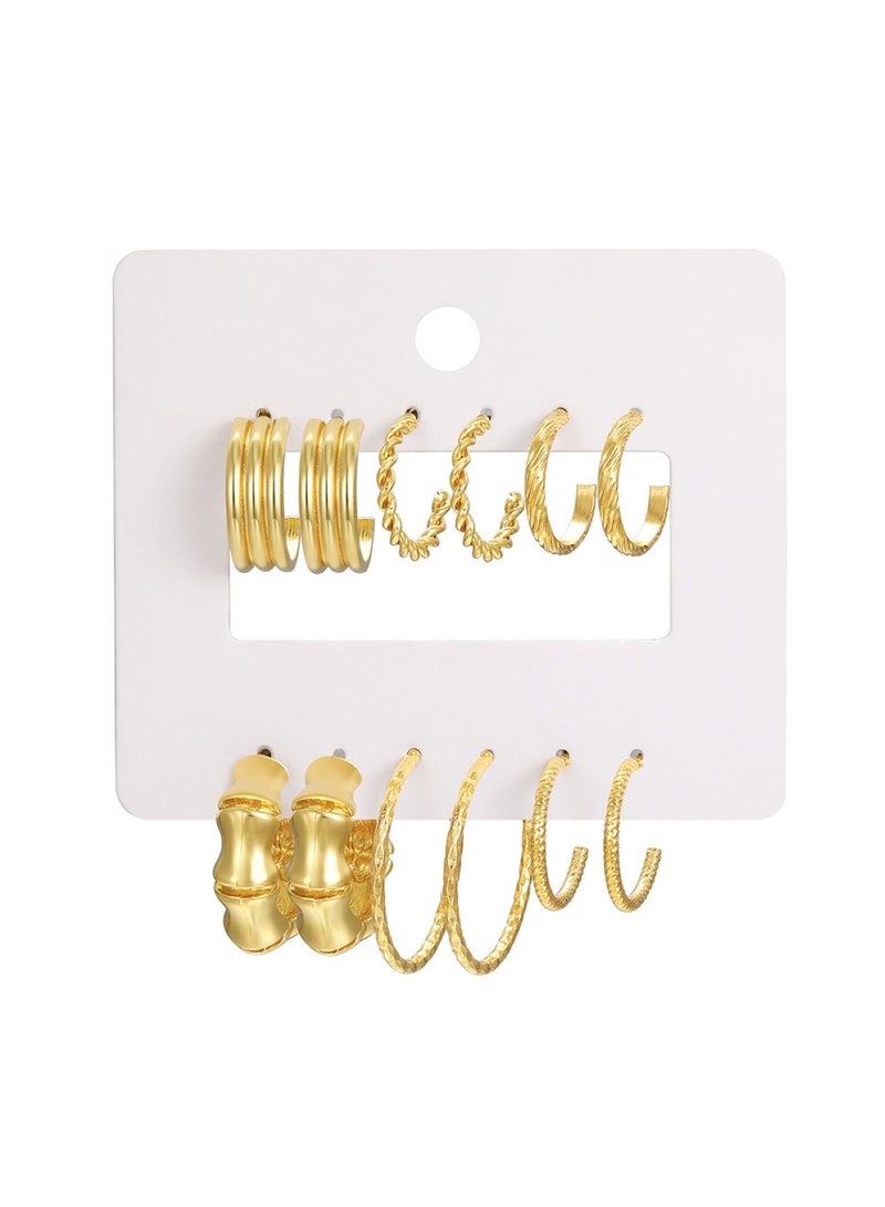 Huitich 6-Piece Gold Color Tone Hoop Earring Set Assorted Stylish Designs  - Image 1