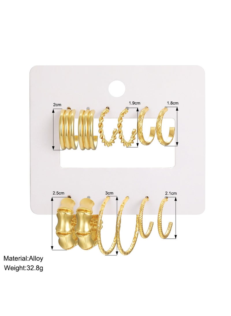 Huitich 6-Piece Gold Color Tone Hoop Earring Set Assorted Stylish Designs  - Image 3