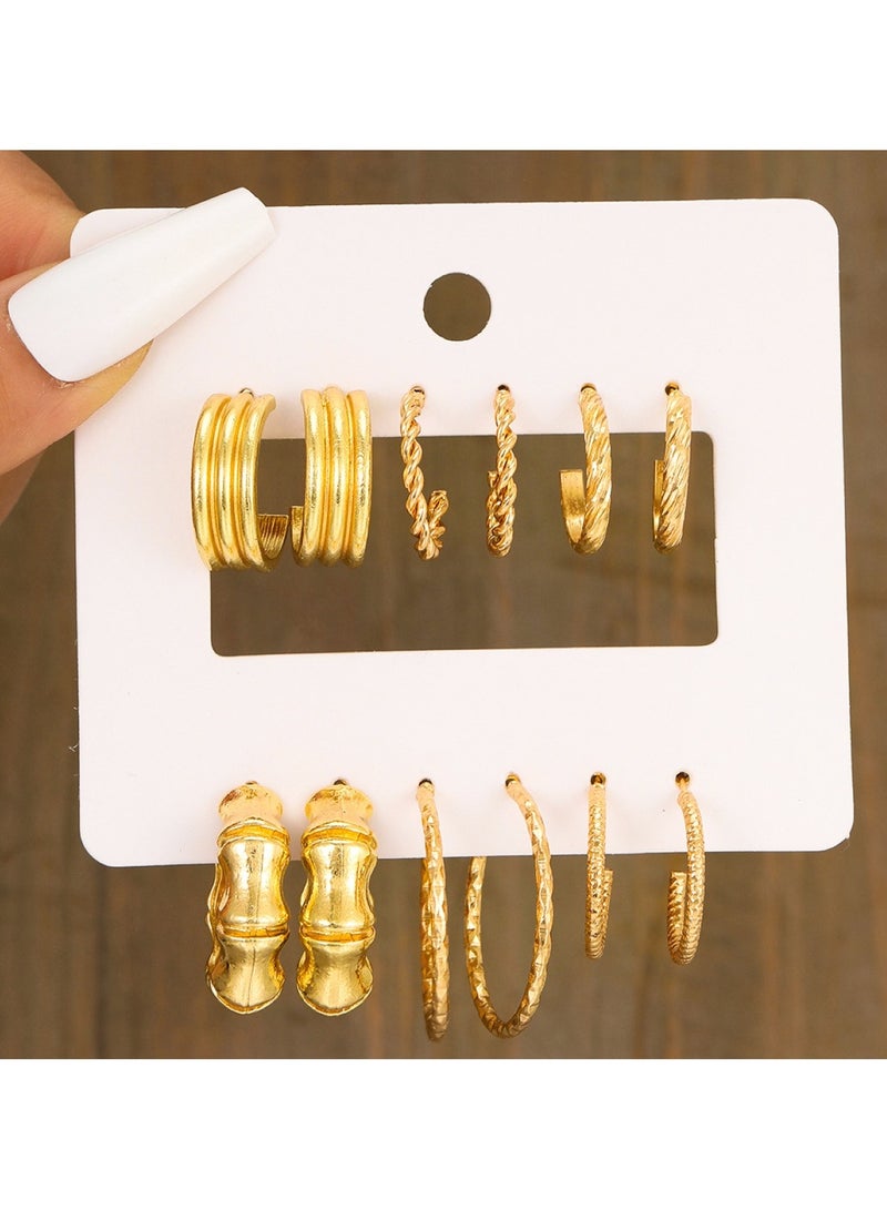 Huitich 6-Piece Gold Color Tone Hoop Earring Set Assorted Stylish Designs  - Image 4