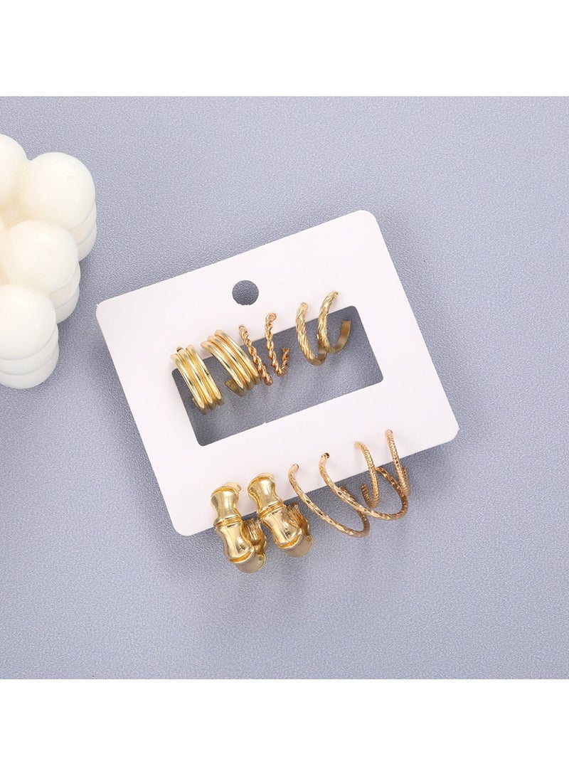 Huitich 6-Piece Gold Color Tone Hoop Earring Set Assorted Stylish Designs  - Image 2