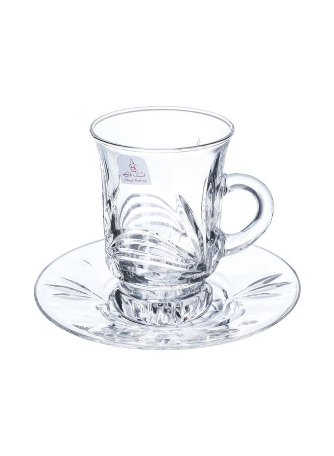 Alsaif Bialat Serving Set + Crystal Cups With Saucer 18 Pieces Transparent - Image 2