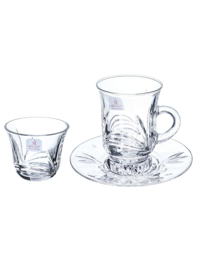 Alsaif Bialat Serving Set + Crystal Cups With Saucer 18 Pieces Transparent - Image 1