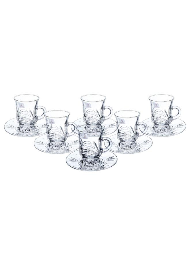 Alsaif Bialat Serving Set + Crystal Cups With Saucer 18 Pieces Transparent - Image 3