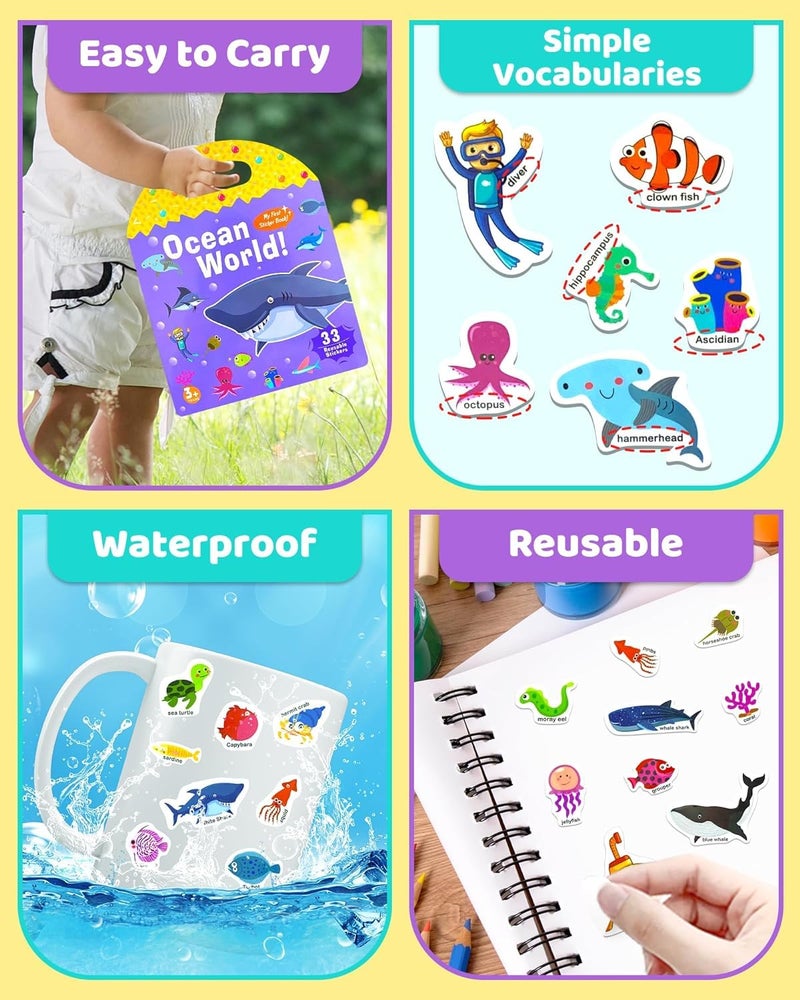 Slipps Jelly Reusable Fun Sticker Books for Kids Toddlers 1-6 Years, 36 Pcs Cute Waterproof Stickers for Teens Girls Boys (Ocean World) - Image 5