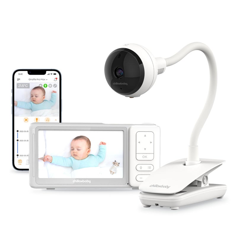 Chillax CHILLAX Giraffe Pro Max Baby Monitor Video Baby Monitor with Full HD 1080p Camera and 5 720P Video Parent Unit Privacy Protection Switch Auto Dimming LED Gooseneck 2Way Audio Night Vision