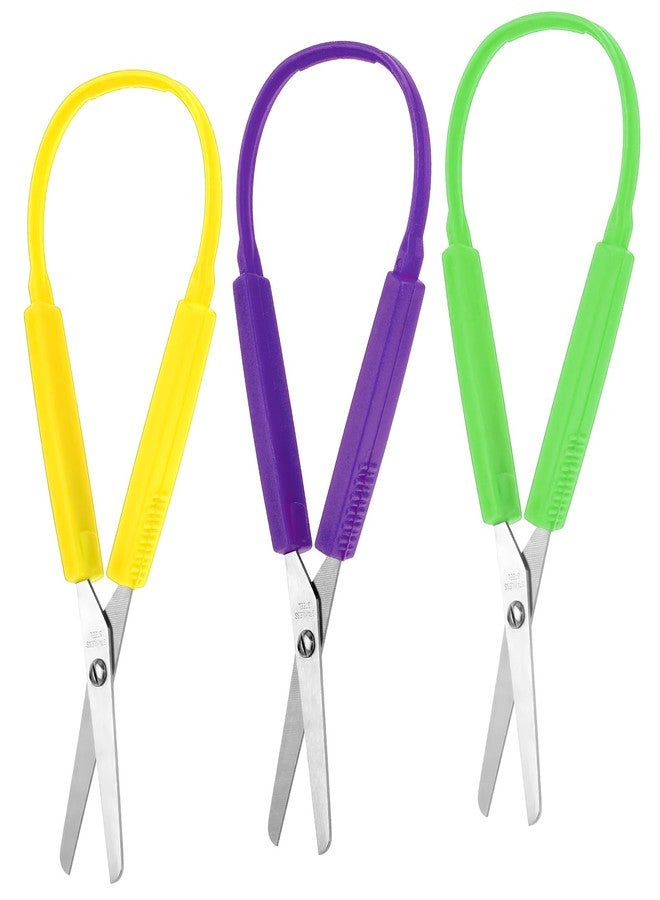 Yolev Loop Scissors 3Pcs Adaptive Scissors for Toddlers 5.5 Inch Colorful Training Scissors for Kids Special Need Children Back to Schools (Yellow, Purple, Green) - Image 1