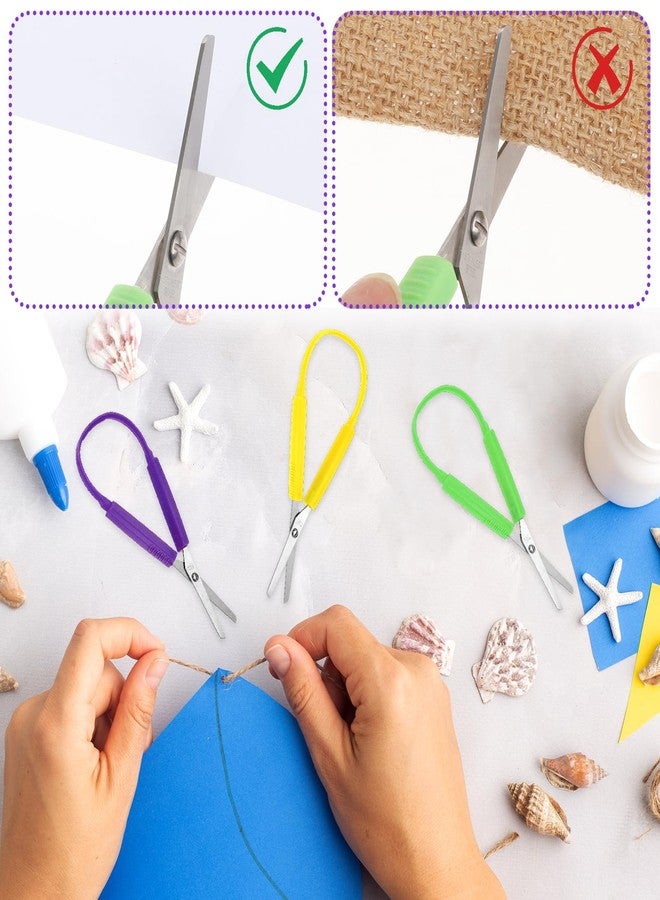 Yolev Loop Scissors 3Pcs Adaptive Scissors for Toddlers 5.5 Inch Colorful Training Scissors for Kids Special Need Children Back to Schools (Yellow, Purple, Green) - Image 4