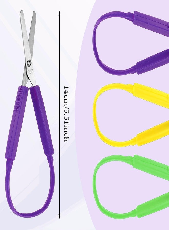 Yolev Loop Scissors 3Pcs Adaptive Scissors for Toddlers 5.5 Inch Colorful Training Scissors for Kids Special Need Children Back to Schools (Yellow, Purple, Green) - Image 2