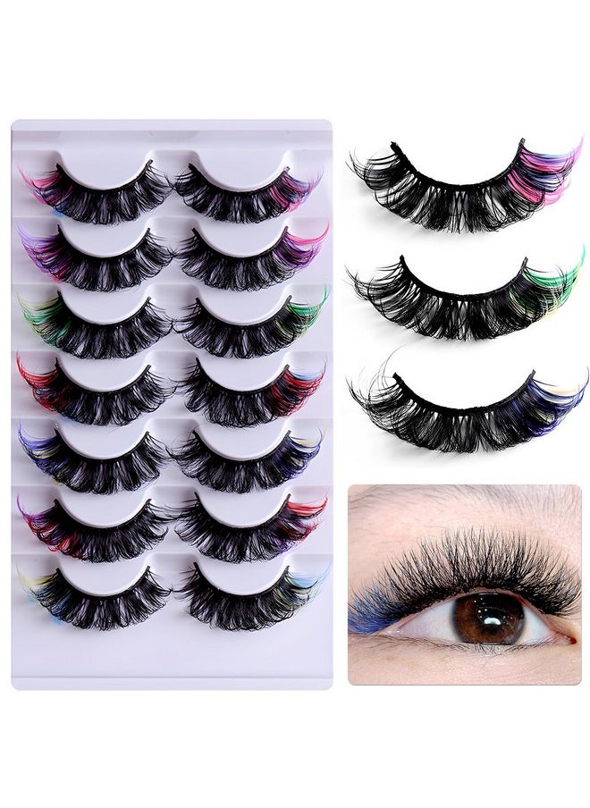 LoveOurHome 7 Pairs Fake Eyelashes Fluffy False Eyelashes Faux Mink Wispy Lashes Natural Look Lash Extension Eye Lashes 21Mm 6D Volume Colorful Strips False Lashes With Tweezers For Women Teen Girls  - Image 1
