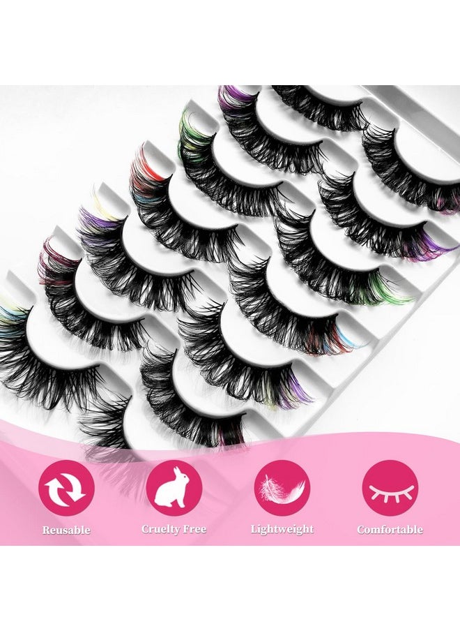 LoveOurHome 7 Pairs Fake Eyelashes Fluffy False Eyelashes Faux Mink Wispy Lashes Natural Look Lash Extension Eye Lashes 21Mm 6D Volume Colorful Strips False Lashes With Tweezers For Women Teen Girls  - Image 4