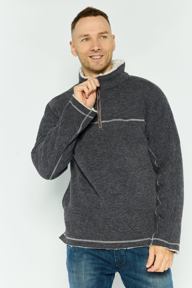 TRUE GRIT Men Textured Bomber Jacket, Charcoal  - Image 1