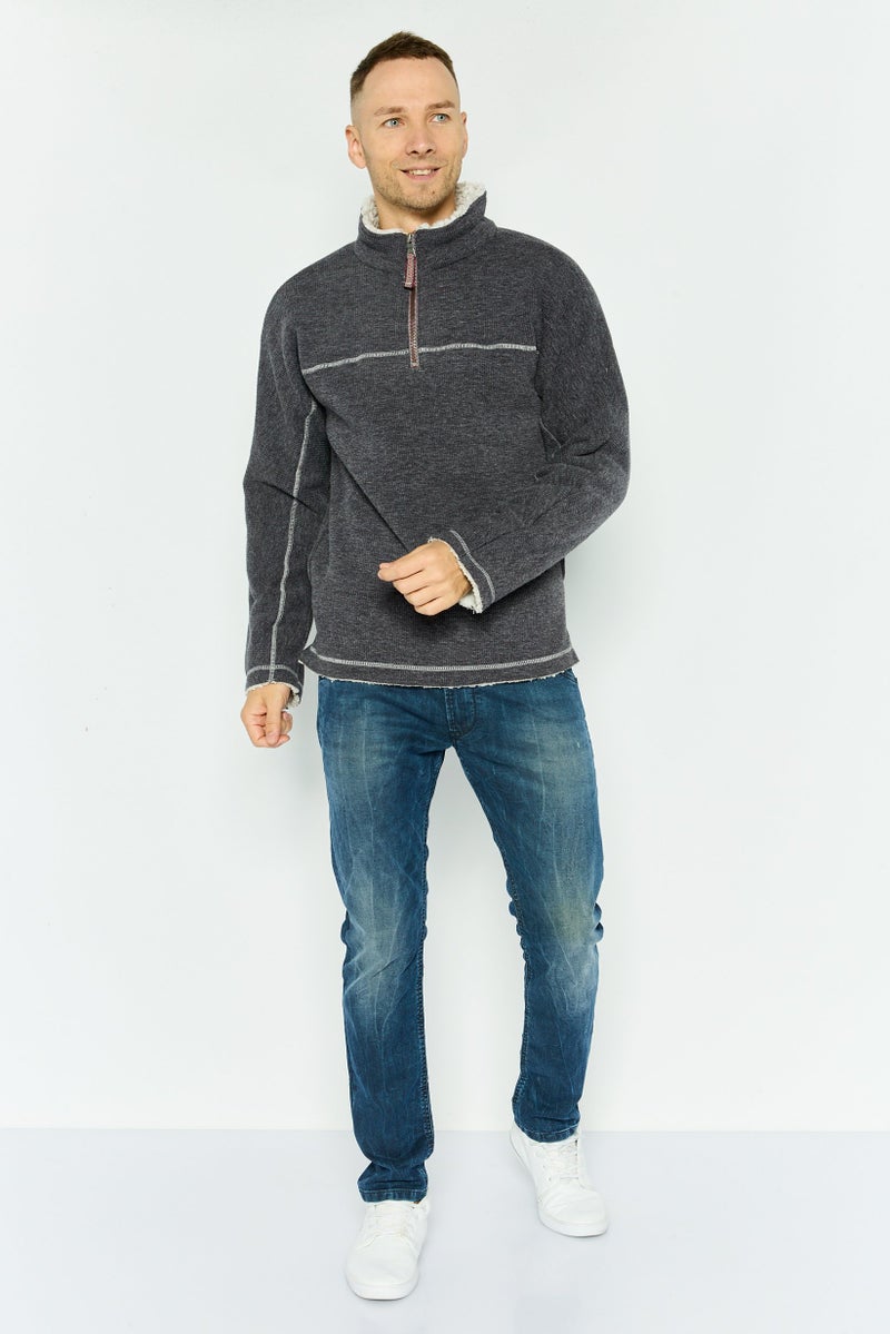 TRUE GRIT Men Textured Bomber Jacket, Charcoal - Image 2