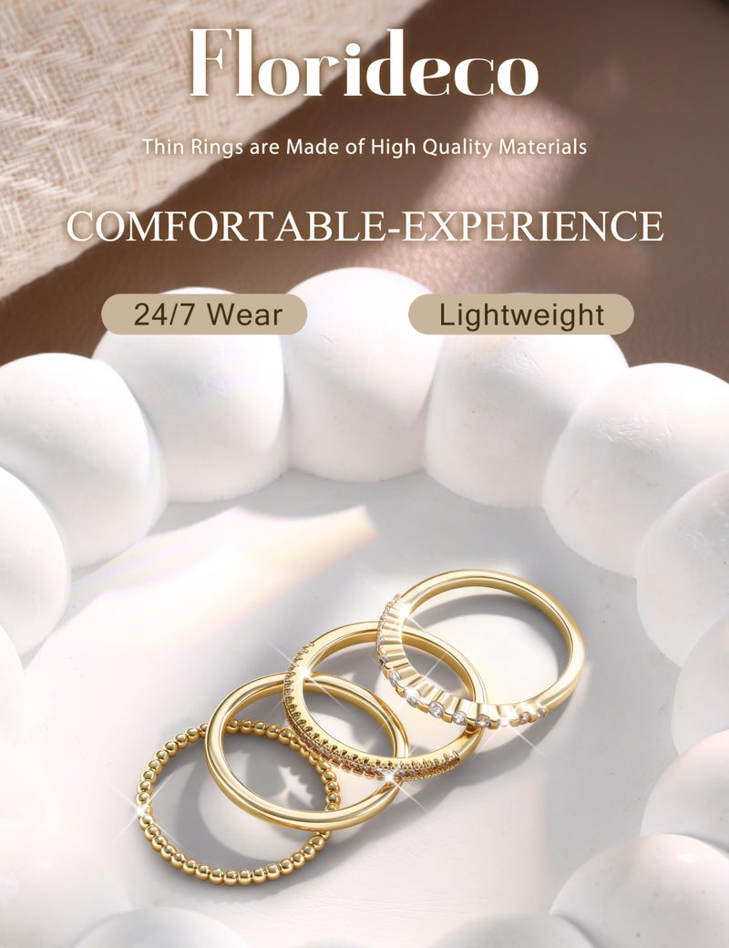 Florideco 14K Gold Plated Stackable Rings for Women Non Tarnish Dainty Cubic Zirconia Thumb Rings Stacking Set Statement Promise Band Ring Sets G8 - Image 2