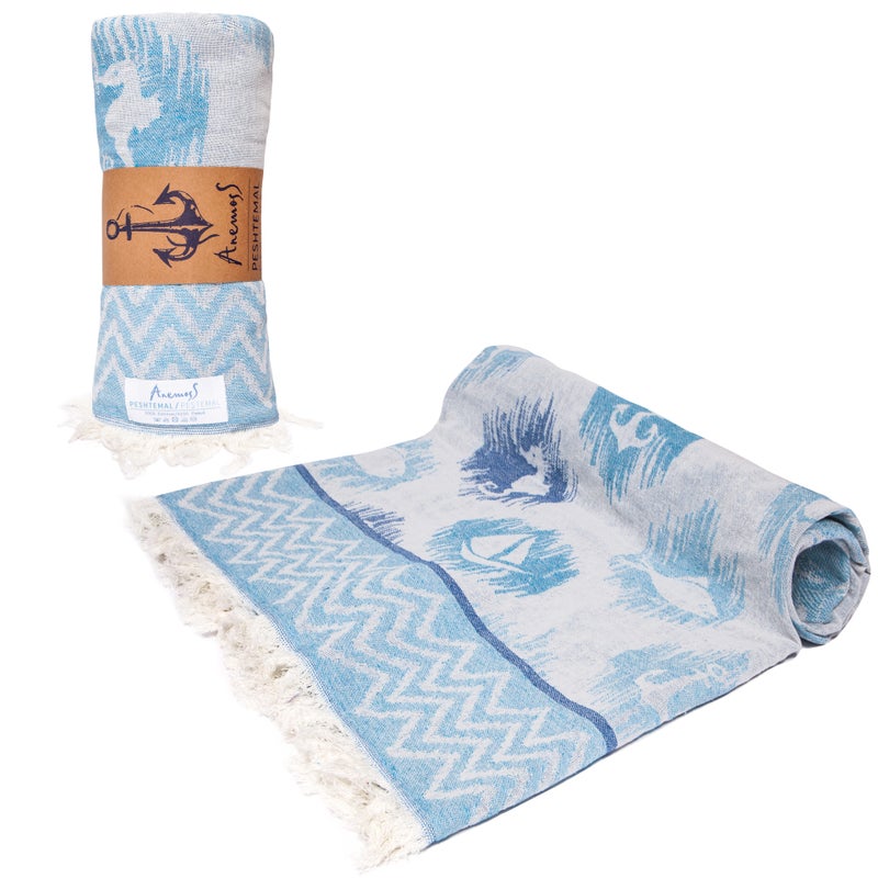 Turkish Peshtemal Bath Towel, Large Size 100x180cm, Anchor Pattern Design, 100% Cotton Soft  Quick Dry Material, Versatile Use for Beach, Pool and Bath, Peshtemal Bath Towel - Image 2