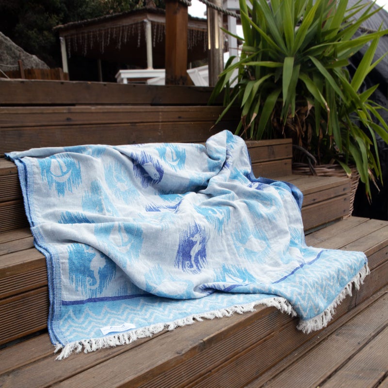 Turkish Peshtemal Bath Towel, Large Size 100x180cm, Anchor Pattern Design, 100% Cotton Soft  Quick Dry Material, Versatile Use for Beach, Pool and Bath, Peshtemal Bath Towel - Image 5