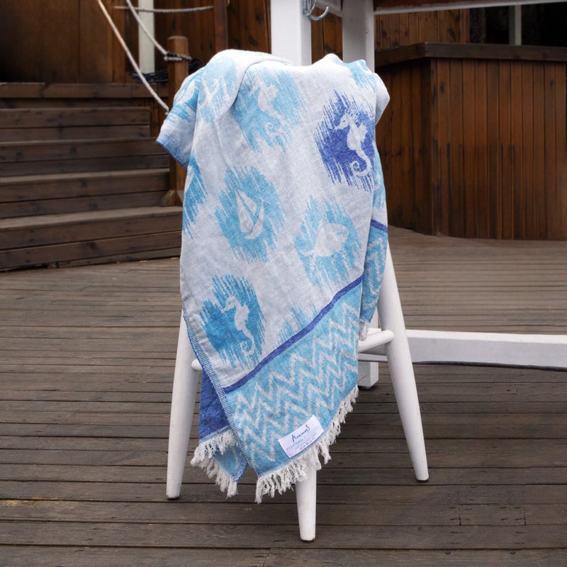 Turkish Peshtemal Bath Towel, Large Size 100x180cm, Anchor Pattern Design, 100% Cotton Soft  Quick Dry Material, Versatile Use for Beach, Pool and Bath, Peshtemal Bath Towel - Image 4