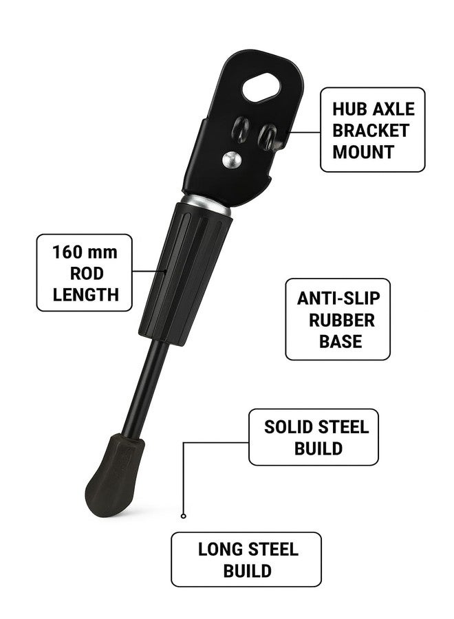 VAMOS® 14 Inch Kids Cycle Stand & Kickstand for 14T Bicycles | Fits Tyre Size 14×1.75/2.125/2.35/2.40 | Hub Axle Bracket Mount | Heavy-Duty Steel with Anti-Slip Rubber Base - Image 3