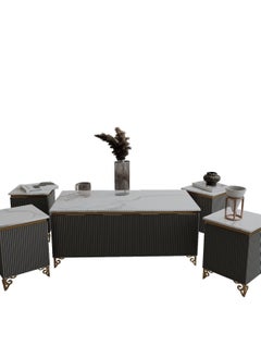 Luxury Coffee Table Set – 5 Pieces, Elegant Dark Gray Design with Gold Accents & Premium Marble Top, Main Table with a Length of 122 cm, Width of 61.5 cm, and Height of 51.5 cm, and Four Side Tables with a Length of 35 cm, Width of 35 cm, and Height of 51.5 cm. - pzsku/ZB1A42CD4C6AE6AFD62A6Z/45/_/1737284487/604034be-1199-42c1-bb08-6616560bafbd