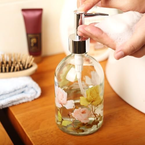 Topadorn Glass Soap Dispenser Bottle with Pump,Refillable Liquid Hand Dispenser for Bathroom, Kitchen Soap Dispenser 17 oz - Image 3