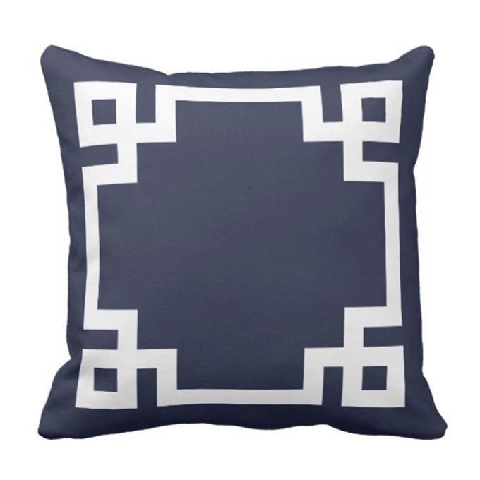 THROW PILLOW COVER CUTE PREPPY NAVY BLUE GREEK WHITE KEY GIRLY DECORATIVE PILLOW CASE HOME DECOR SQUARE 20 X 20 INCH PILLOWCASE