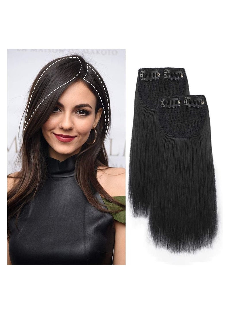 إستيل مشابك في قطعة شعر صناعية قصيرة مفرودة قطعة شعر دبوس شعر غير مرئي لتخفيف الشعر وإضافة حجم الشعر الطبيعي المنفوش عالي الشعر 2 قطعة أسود رقم 2 - Image 1