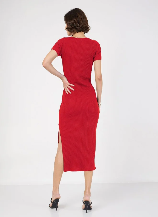 SASSAFRAS Red Cotton Sheath Midi Dress for Women