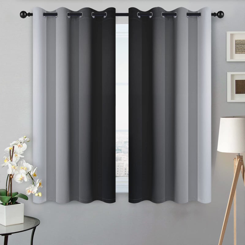 Simplehome Ombre Room Darkening Curtains For Bedroom  Gradient Black To Grey White Light Blocking Thermal Insulated Grommet Window Curtain/Drapes For Living Room 2 Panels  52X54 Inches Length - Image 2
