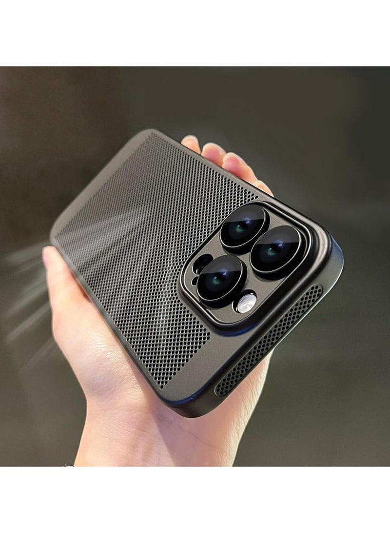 Heat Dissipation Case with Built in Camera Lens Protector Slim Fit Breathable Cooling Anti Fingerprint Hard PC Back ShockproofÂ Cover For Iphone 15 Pro Max (Black) - Image 2