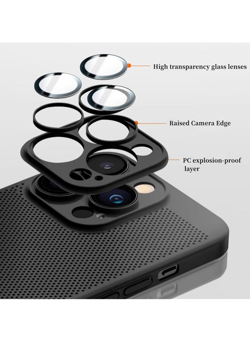 Heat Dissipation Case with Built in Camera Lens Protector Slim Fit Breathable Cooling Anti Fingerprint Hard PC Back ShockproofÂ Cover For Iphone 15 Pro Max (Black) - Image 3