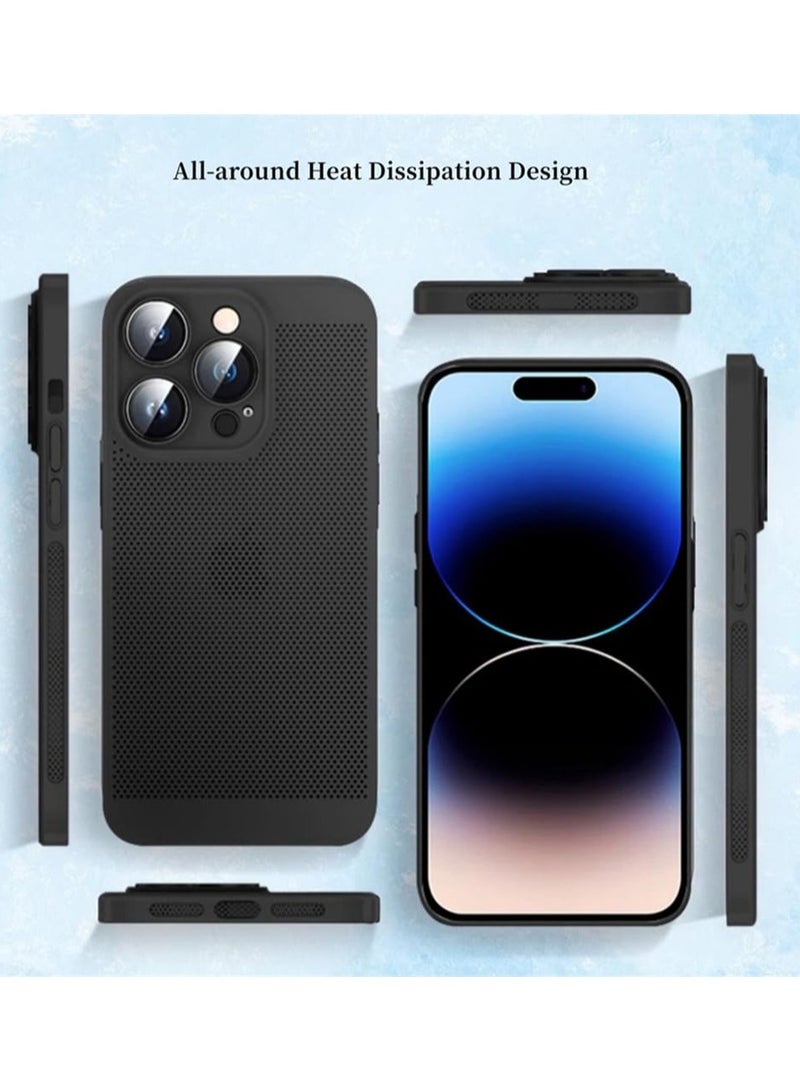 Heat Dissipation Case with Built in Camera Lens Protector Slim Fit Breathable Cooling Anti Fingerprint Hard PC Back ShockproofÂ Cover For Iphone 15 Pro Max (Black) - Image 5