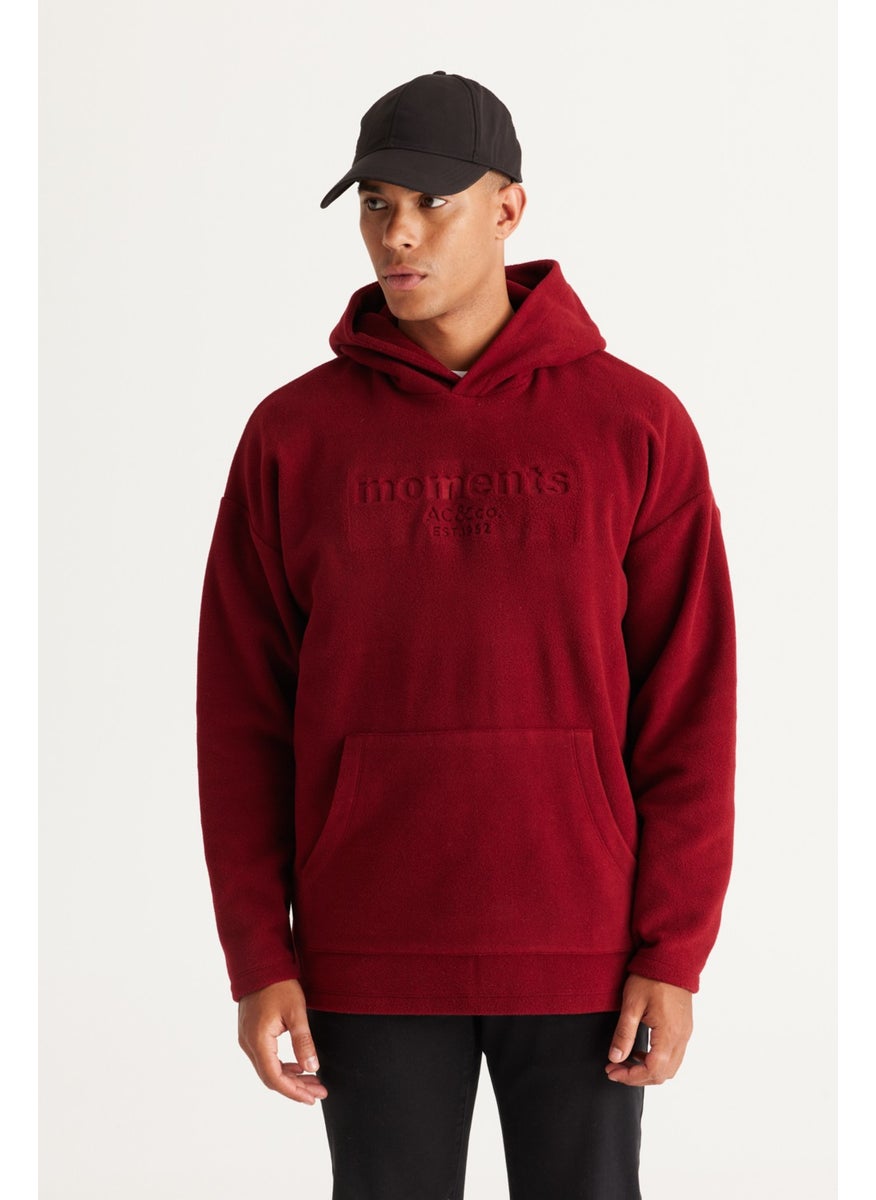 AC&Co / Altınyıldız Classics - Men's Claret Red Oversize Loose-Cut Hooded Fleece Sweatshirt - Image 1